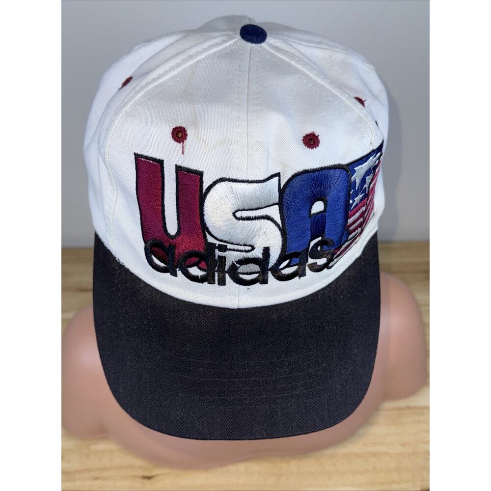Vintage Adidas USA Flag Logo Embroidered Snapback Hat Adjustable White - Picture 5 of 8